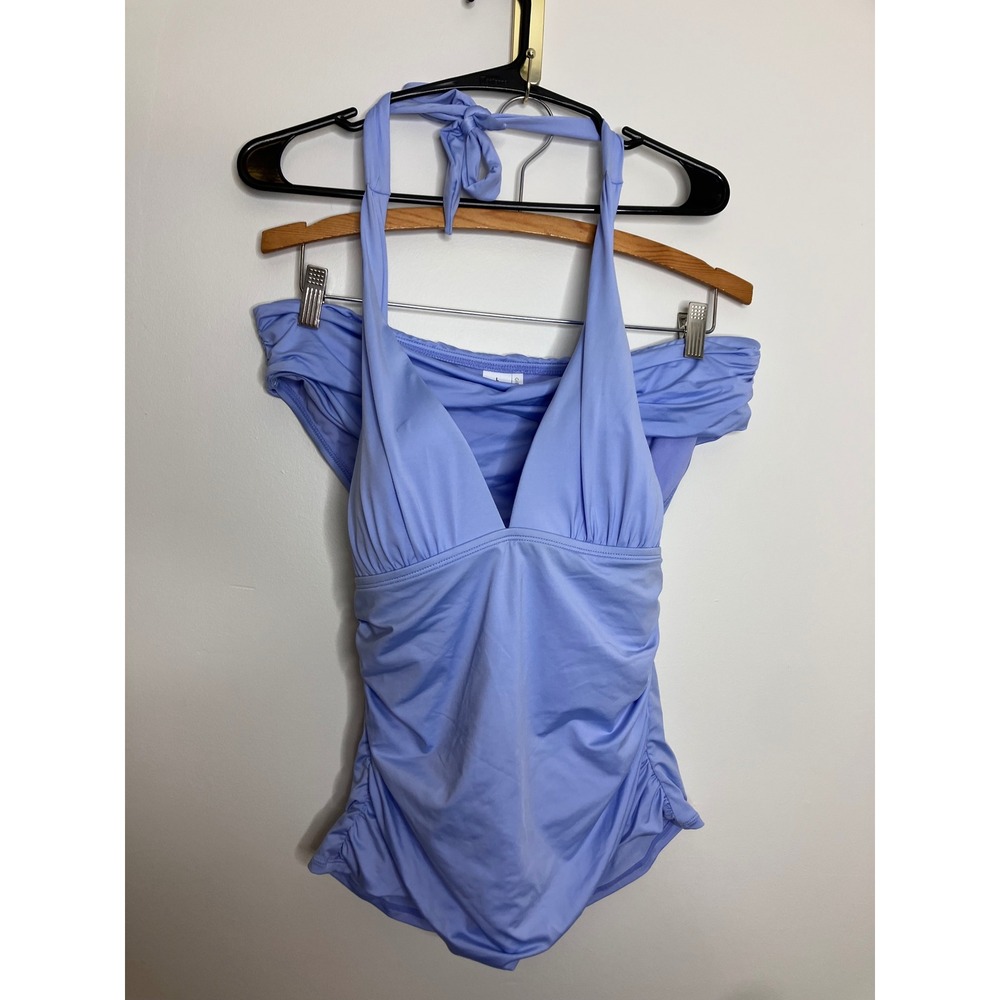 Gibson Latimer Tankini Set Women L Blue NWOT Ruched Halter High Waist Swimsuit